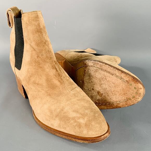 RAG & BONE Size 9 Camel Suede Stacked Heel Chelsea Ankle Boots - Picture 5 of 9